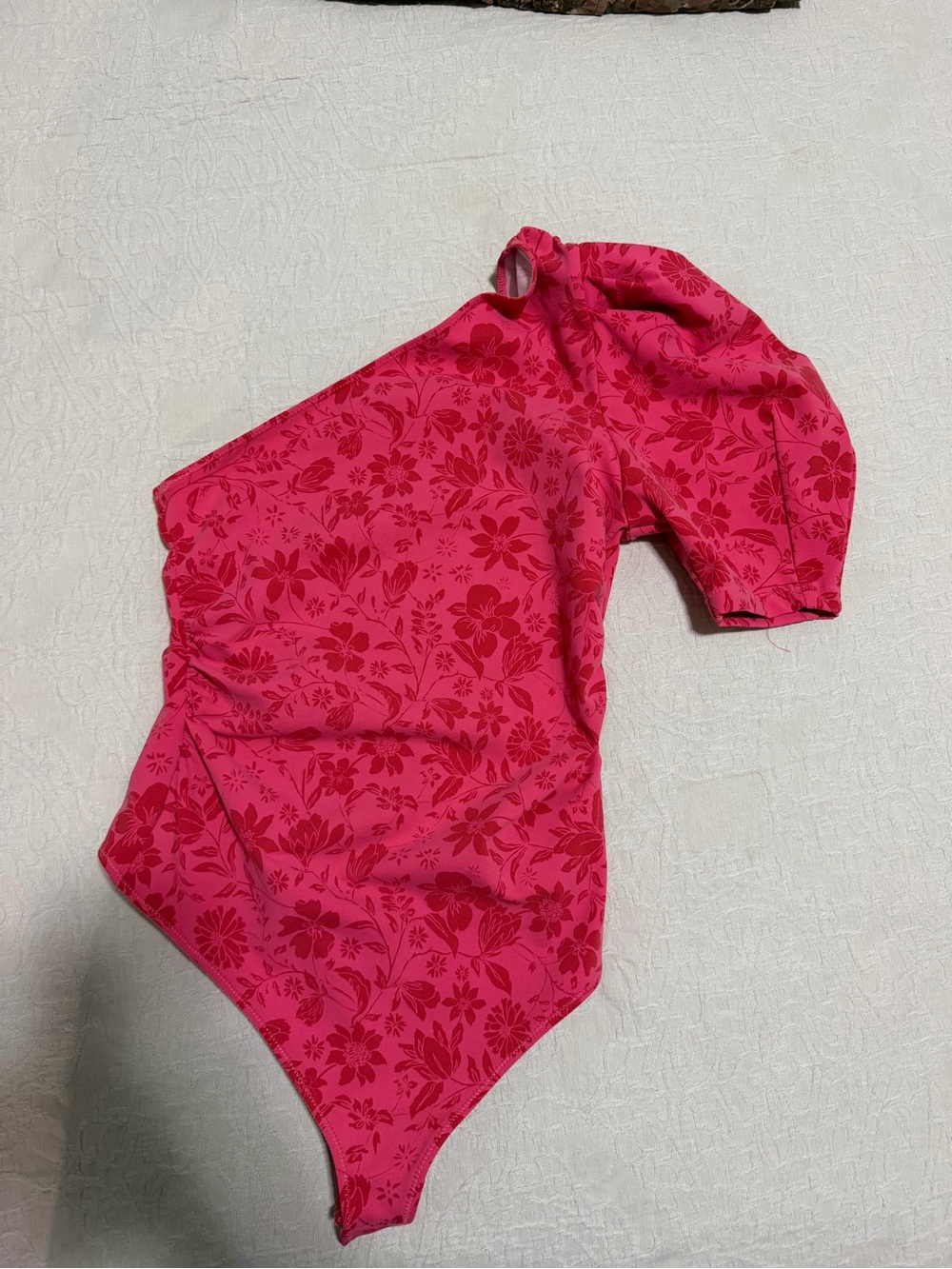 Free People Hot Pink Floral One-Shoulder Bodysuit
